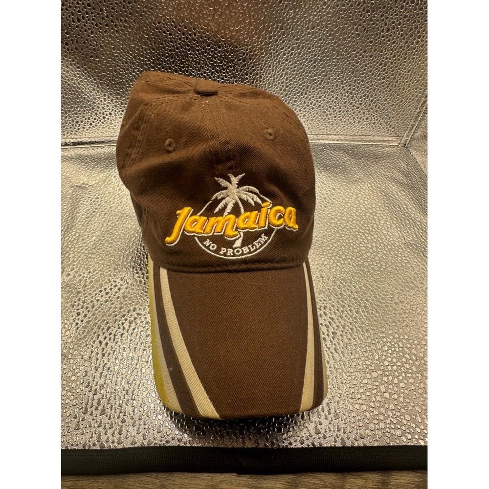 TBL Headwear Jamaica No Problem Brown Embroidered Adjustable Baseball Hat Cap